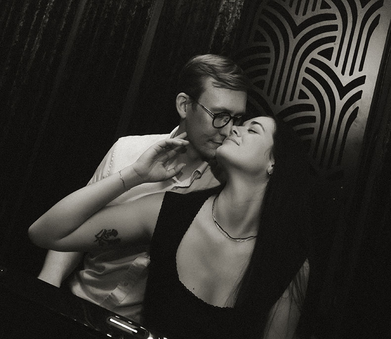 Con Alma Pittsburgh engagement photos jazz club editorial flash photography
