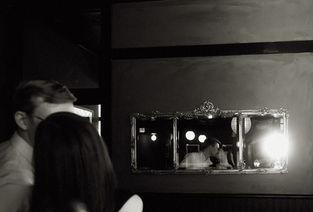 Pittsburgh nightlife engagement photos couple at jazz club with flash
