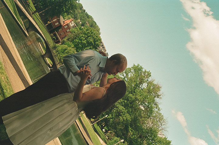 Romantic film engagement portraits in Pittsburgh