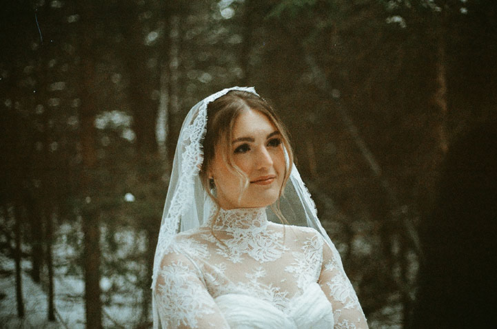 Vintage inspired Film Photography of Bride at the Poconos