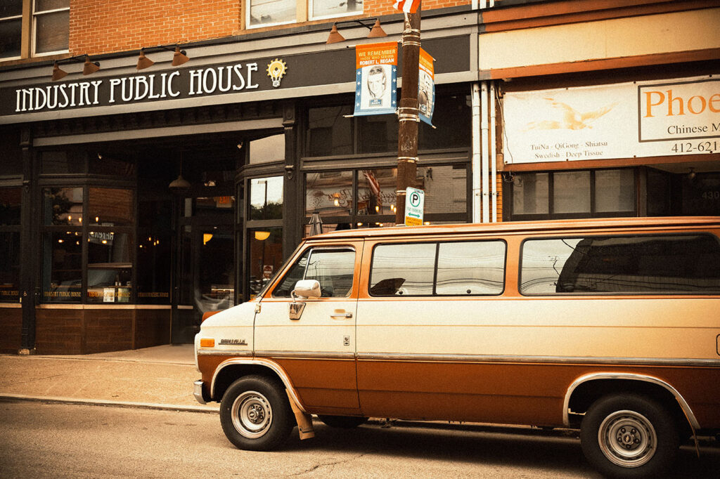Vintage storefront of Arsenal Bowl in Pittsburgh's Lawrenceville neighborhood